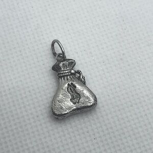 Vtg Sterling Silver Cash Money Bag Mini Charm for Charm Bracelet